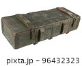 Army ammunition green crate. Text in russian - type of ammunition, projectile caliber, projectile type, number of pieces and weight. 96432323