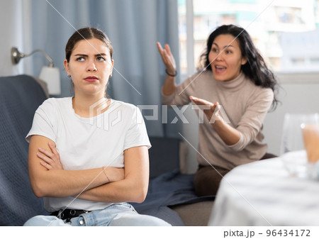 Young female couple quarreling at home 96434172