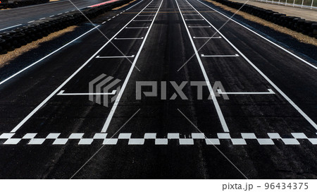 Aerial top view grid start, Start of track, Racing asphalt road 96434375