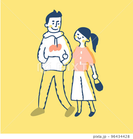 腕を組んで歩く若いカップル 96434428