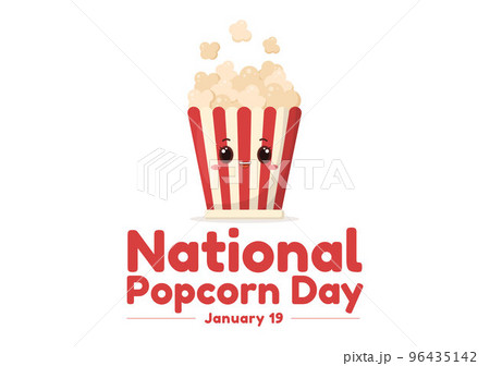 National Popcorn Day on January 19th with a Big Box of Red and White Stripe in Flat Cartoon Background Hand Drawn Templates Illustration National Popcorn Day on January 19th with a Big Box of Red and White Stripe in Flat Cartoon Background Hand Drawn Templates Illustration 96435142