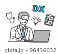 DX化で業務の効率化が進んだ医者のベクターイラスト素材／医療／IT／診療報酬改定DX／効率化 96436032