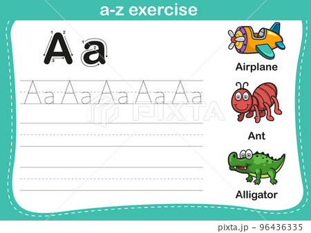 Alphabet a-z exercise with cartoon vocabulary illustration, vector Alphabet a-z exercise with cartoon vocabulary illustration, vector 96436335