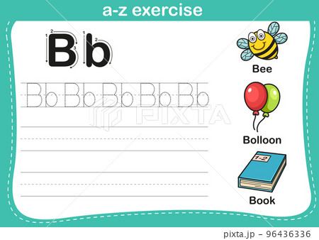 Alphabet a-z exercise with cartoon vocabulary illustration, vector 96436336