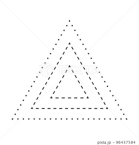 Tracing triangle shape broken line element for preschool, kindergarten and Montessori kids prewriting, drawing and cutting practice activities in vector illustration 96437584