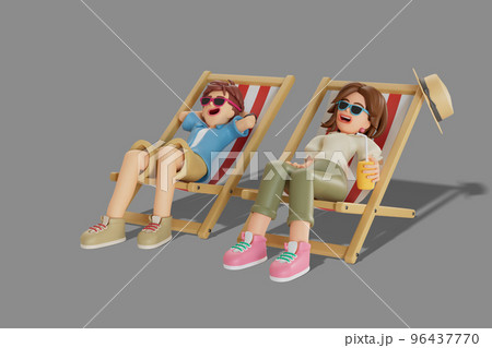 Male and female tourists go on a motorcycle trip. 3D Render illustration Male and female tourists go on a motorcycle trip. 3D Render illustration 96437770