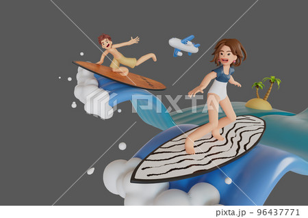 Male and female tourists go on a motorcycle trip. 3D Render illustration Male and female tourists go on a motorcycle trip. 3D Render illustration 96437771
