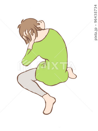 精神的に追い詰められ頭を抱え座り込む女性の後ろ姿のイラスト 精神的に追い詰められ頭を抱え座り込む女性の後ろ姿のイラスト 96438734