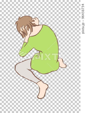 精神的に追い詰められ頭を抱え座り込む女性の後ろ姿のイラスト 精神的に追い詰められ頭を抱え座り込む女性の後ろ姿のイラスト 96438734