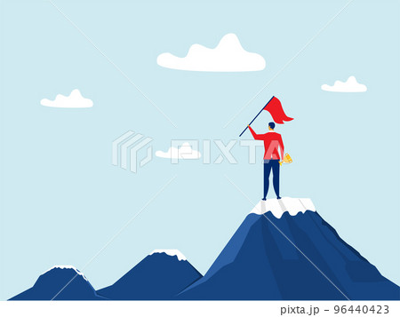 Business success,man standing on top of mountain with flag and moving to final destination point,leadership,people reach goal concept vector illustration Business success,man standing on top of mountain with flag and moving to final destination point,leadership,people reach goal concept vector illustration 96440423