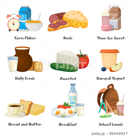 Milk Food Decorative Icons Set 96440927