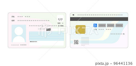 マイナンバーカードのイラスト　両面セット　個人番号　身分証明書　マイナンバー制度　保険証　個人情報 96441136