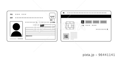 マイナンバーカードのイラスト　両面セット　個人番号　身分証明書　マイナンバー制度　保険証　個人情報 96441141
