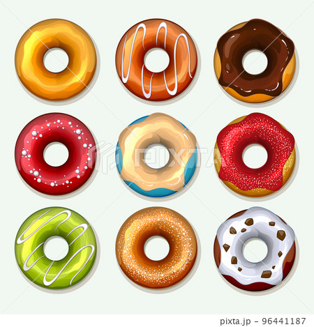 Donuts vector icons set in cartoon style Donuts vector icons set in cartoon style 96441187