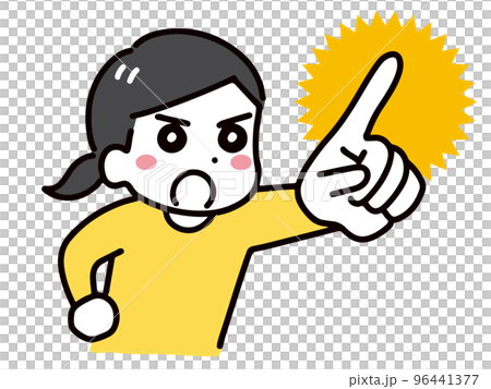 真剣な表情でビシッと指を差す私服の女性のイラスト素材 [96441377] - PIXTA