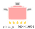黒い持ち手の付いた赤い両手鍋が火に掛かっている様子のイラスト（蓋あり） 96441954