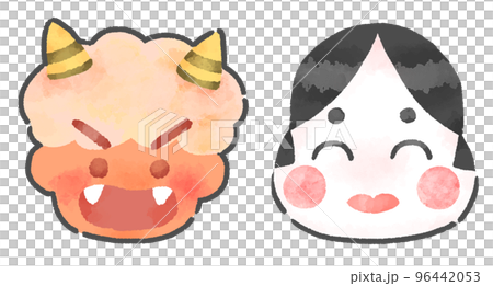 惡魔和財富之神的臉的插圖，手繪，水彩風格 96442053