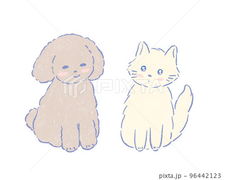 猫と犬 シンプルでかわいい手描きイラストのイラスト素材 [96442123