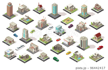 Isometric City Elements Collection 96442417