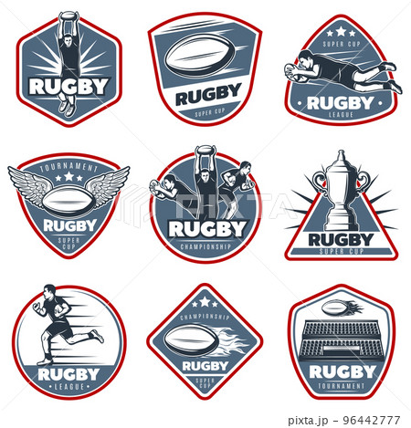 Colored Vintage Rugby Labels Set Colored Vintage Rugby Labels Set 96442777