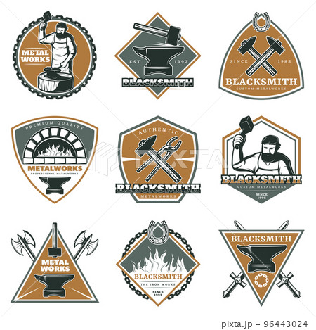 Colorful Vintage Metalworks Labels Set 96443024