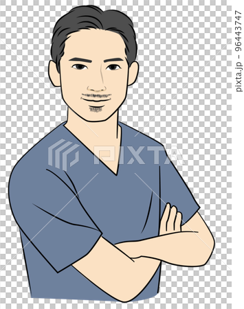 腕組みをする手術着の男性 腕組みをする手術着の男性 96443747
