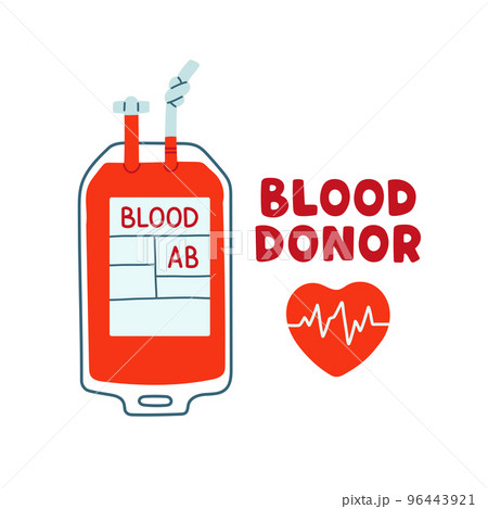 Blood donor, blood bag, hearts, heart beat. Hand drawn Vector illustrations. Donate Blood, Health Care Concept Blood donor, blood bag, hearts, heart beat. Hand drawn Vector illustrations. Donate Blood, Health Care Concept 96443921