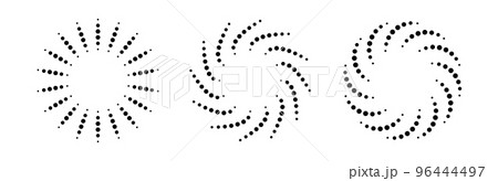Dot radial circle lines. Circular radiating speed geometric lines. Sun star rays symbol. Abstract halftone striped design element. Motion lines. Vector illustration isolated on white background 96444497