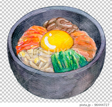韓國料理水彩插畫石鍋拌飯 96444727