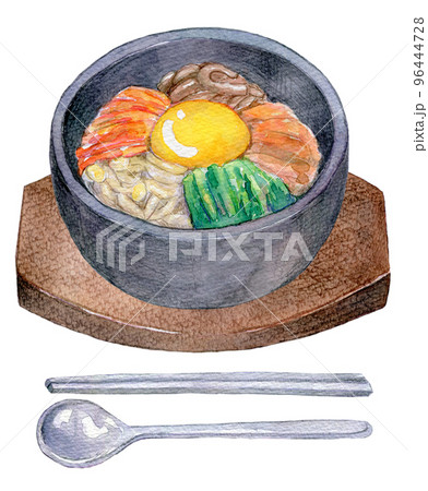 韓国料理 水彩イラスト 石焼ビビンバ 韓国料理 水彩イラスト 石焼ビビンバ 96444728