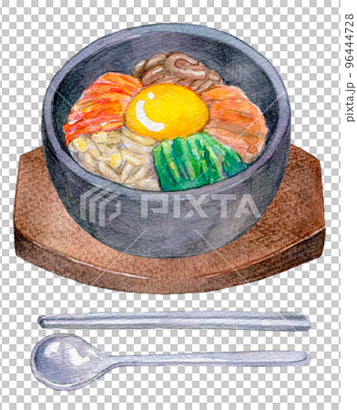 Korean cuisine watercolor illustration Stone-baked bibimbap 96444728
