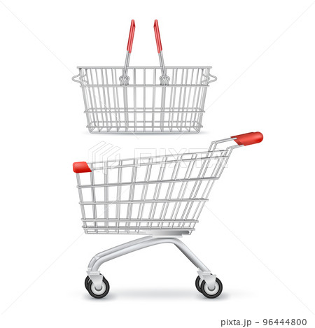 Wheeled Shopping Trolley And Basket Isolated 96444800