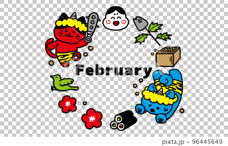 English Setsubun February illustration of cats and dogs (simple) English Setsubun February illustration of cats and dogs (simple) 96445649