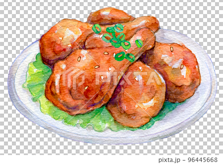 韓国料理　水彩イラスト　韓国風　ヤンニョムチキン 96445668