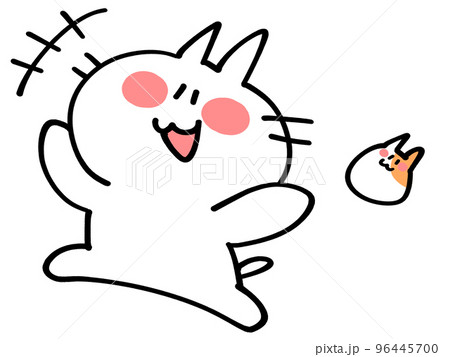 元気にジャンプするにゃんことハムスターのイラスト素材 96445700