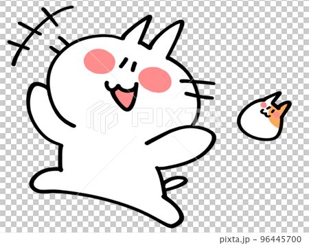 元気にジャンプするにゃんことハムスターのイラスト素材 96445700