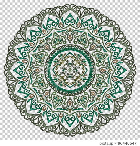 曼陀羅藝術(金屬浮雕風格、幾何圖案、書法、綠色) 曼陀羅藝術(金屬浮雕風格、幾何圖案、書法、綠色) 96446647