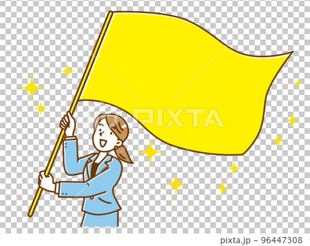 大きな旗を振るスーツを着た若い女性 大きな旗を振るスーツを着た若い女性 96447308