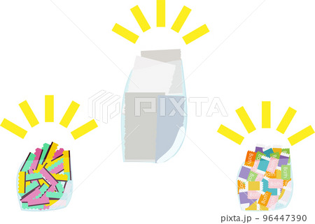 スポンジと入浴剤とタオルの詰め放題で詰めたイメージイラスト 96447390