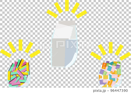 スポンジと入浴剤とタオルの詰め放題で詰めたイメージイラスト 96447390