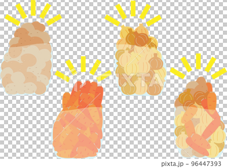 じゃがいもとたまねぎと人参の詰め放題で詰めた袋のイメージイラスト 96447393