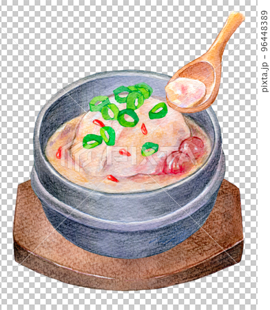 Korean cuisine watercolor illustration ginseng hot water 96448389
