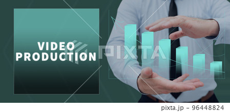 Hand writing sign Video Production. Business approach process of converting an idea into a video Filmaking 96448824