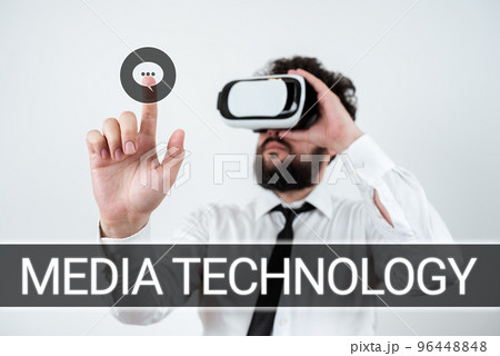 Text showing inspiration Media Technology. Business showcase process of human origin that used to convey media 96448848