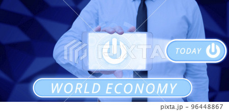 Handwriting text World Economy. Internet Concept Global Worldwide International markets trade money exchange Handwriting text World Economy. Internet Concept Global Worldwide International markets trade money exchange 96448867