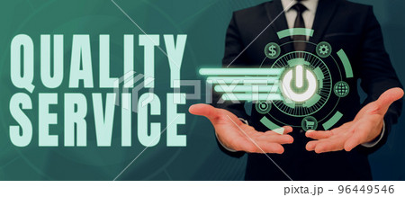 Hand writing sign Quality Service. Business showcase meeting the client s is expectation after dealing with them 96449546