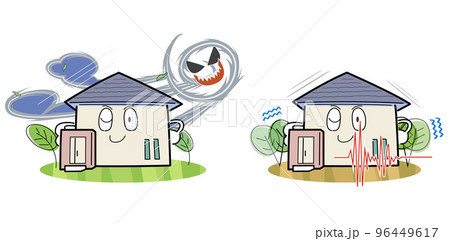 家のデフォルメキャラクター-災害対策 家のデフォルメキャラクター-災害対策 96449617