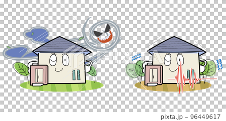 家のデフォルメキャラクター-災害対策 家のデフォルメキャラクター-災害対策 96449617