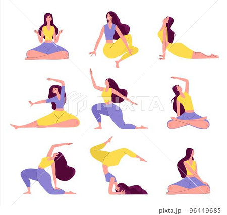 Yogi women doing Yoga exercises. People in different poses Set 96449685