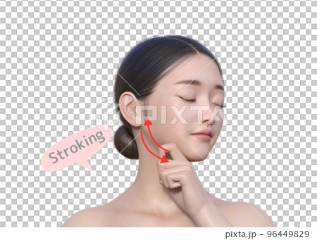 頬のセルフマッサージをする女性 ナチュラルな日本人3Dモデルの上半身 顔アップのイラスト 頬のセルフマッサージをする女性 ナチュラルな日本人3Dモデルの上半身 顔アップのイラスト 96449829
